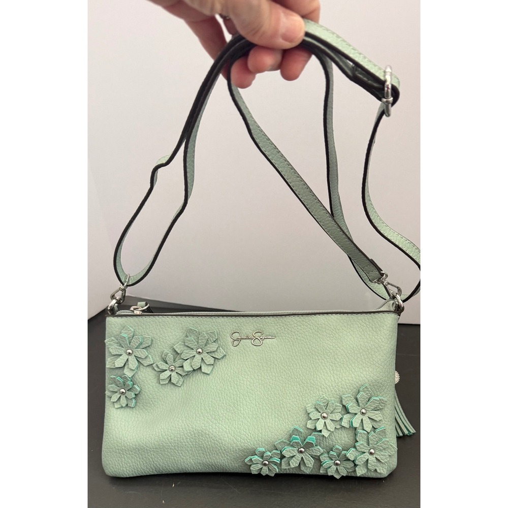 Jessica Simpson Floral Crossbody SeaFoam Green Tassel Faux Leather Pastel